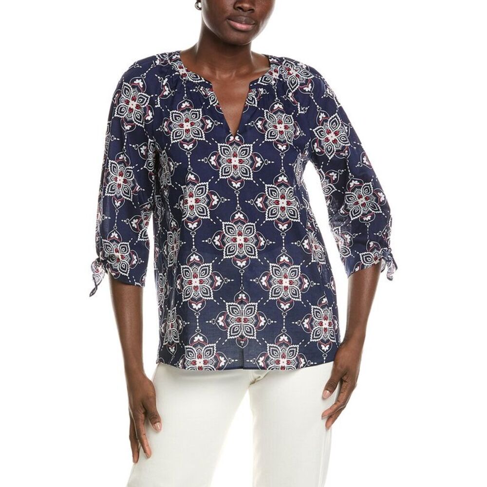 Jones New York Womens Elbow Raglan Sleeve Blouse, Blue